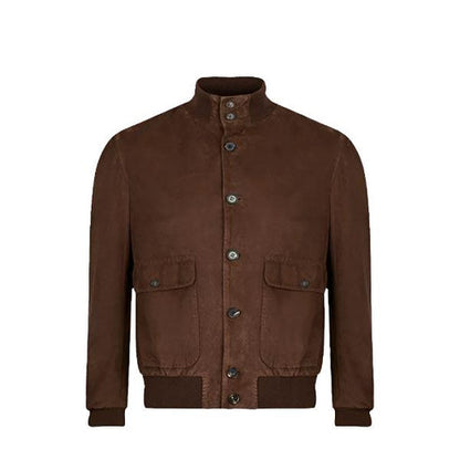 Antigua Chocolate Suede Bomber Leather Jacket – Handmade Luxury