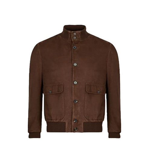 Antigua Chocolate Suede Bomber Leather Jacket – Handmade Luxury