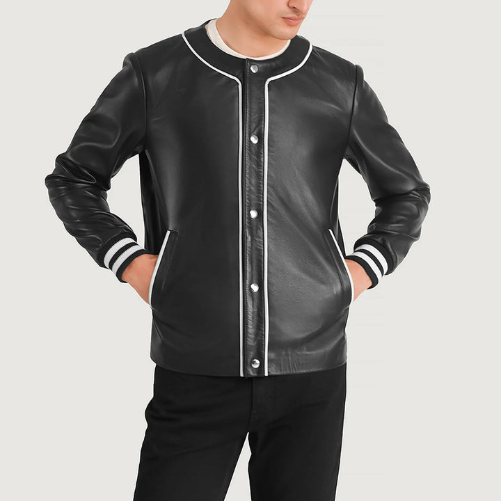 Bravo Bros Men’s Black Leather Varsity Jacket – Classic Edition