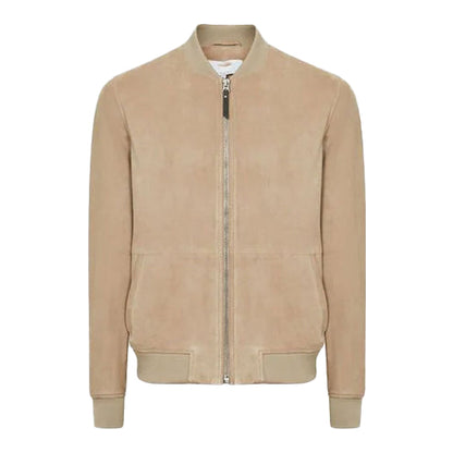 Men’s Brown Suede Bomber Jacket – Classic Leather Style
