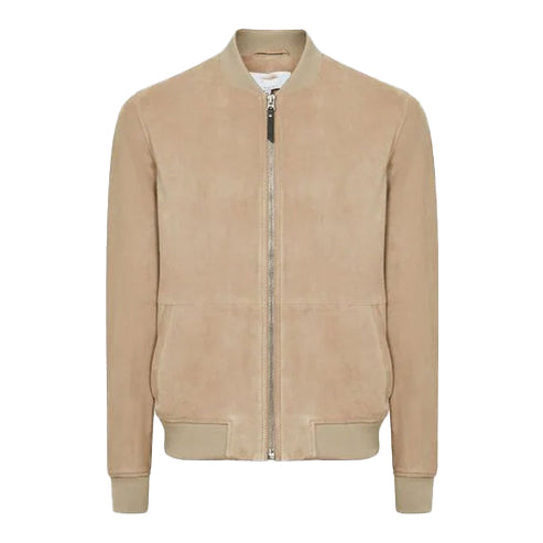 Men’s Brown Suede Bomber Jacket – Classic Leather Style