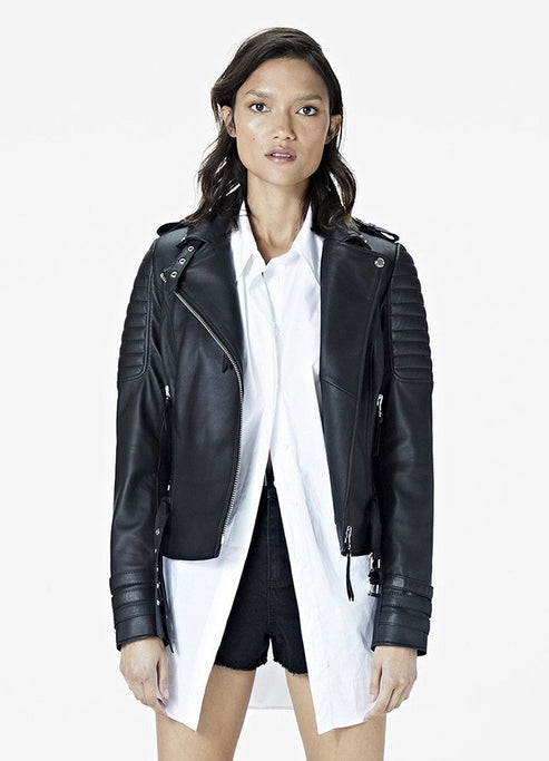 Bravo Bros Women’s Black Moto Café Racer Leather Jacket