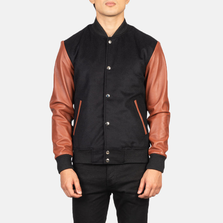 Bravo Bros Men’s Brown & Black Hybrid Varsity Jacket – Dual-Tone Edition