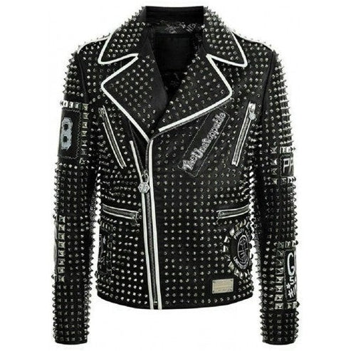 Men’s Black Studded Punk Leather Jacket – Brando Edition