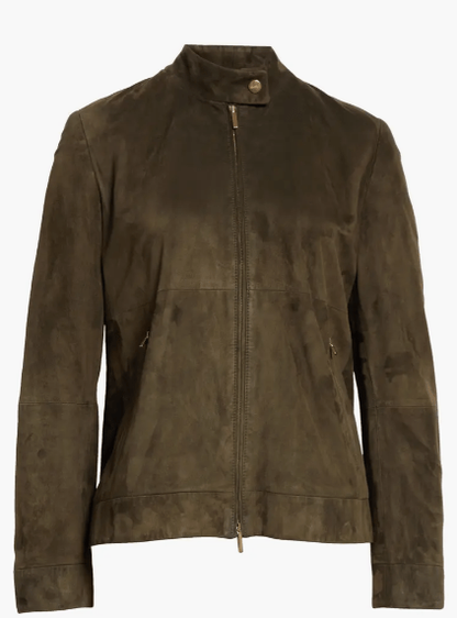 Bravo Bros Women’s Khaki Suede Leather Motorcycle Jacket