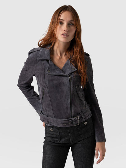 Bravo Bros Women’s Matte Black Suede Leather Biker Jacket