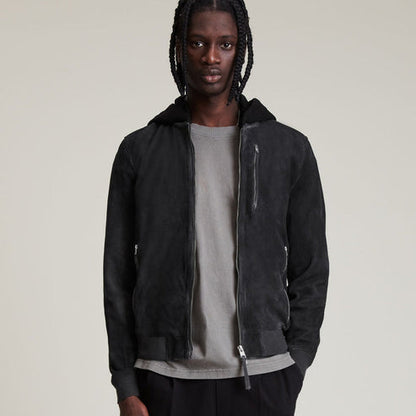 Men’s Suede Leather Hooded Bomber Jacket – Stylish Comfort by Bravo Bros