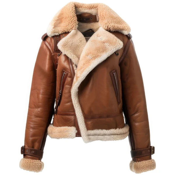 Women’s Chocolate Brown Fur Leather Aviator Jacket – Cozy & Chic by Bravo Bros