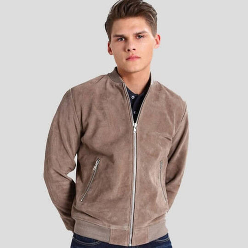 Bravo Bros Rolf Grey Suede Leather Bomber Jacket