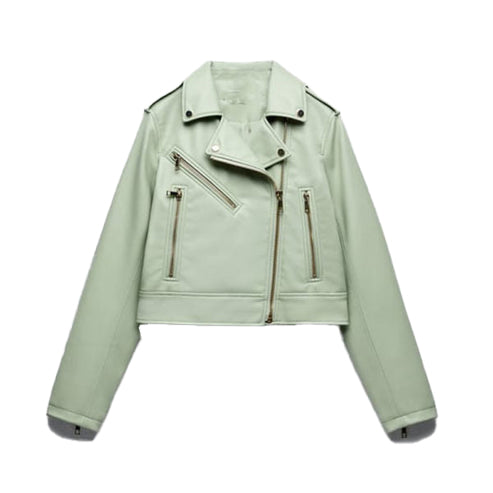 Bravo Bros Women’s Green Lambskin Leather Riding Biker Jacket