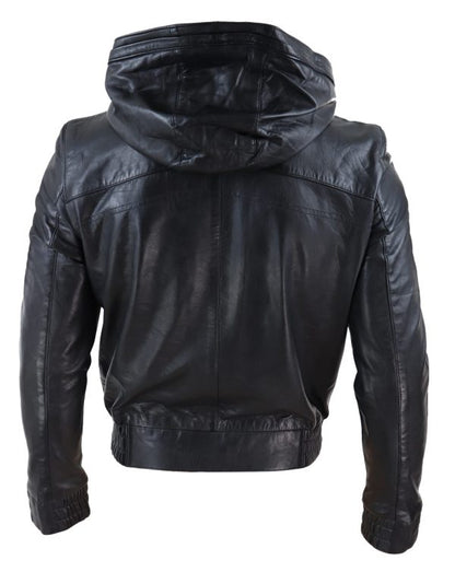 Men’s Hooded Bomber Leather Jacket – Bravo Bros