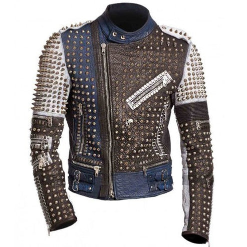 Men’s Golden Studded Multicolor Moto Jacket