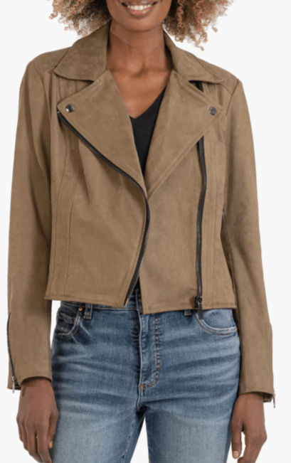 Bravo Bros Women’s Beige Suede Leather Biker Jacket