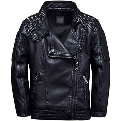 Men’s Black Studded Shoulder Biker Leather Jacket