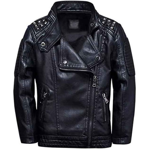Men’s Black Studded Shoulder Biker Leather Jacket