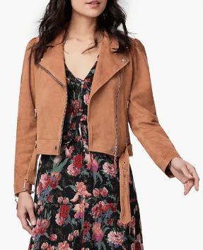 Bravo Bros Women’s Tan Brown Belted Suede Leather Biker Jacket