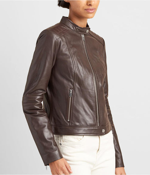 Bravo Bros Women’s Chocolate Brown Leather Biker Jacket