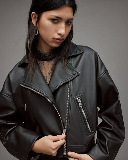 Bravo Bros Women’s Classic Black Biker Leather Jacket