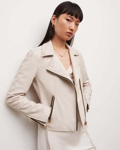 Bravo Bros Women’s Beige Leather Biker Jacket