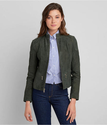 Bravo Bros Women’s Olive Suede Leather Biker Jacket