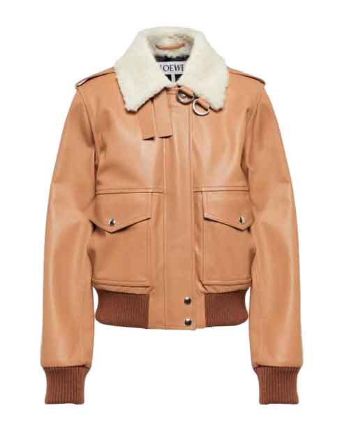 Women’s Tan Brown Shearling Bomber Jacket – Premium Leather Warmth