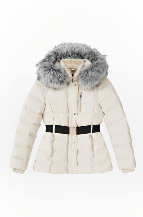 Women’s Beige Puffer Jacket with Fur Hood – Chic Winter Style by Bravo Bros