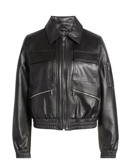 Janveny Women’s Black Leather Motorcycle Jacket