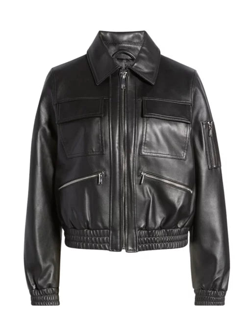 Janveny Women’s Black Leather Motorcycle Jacket