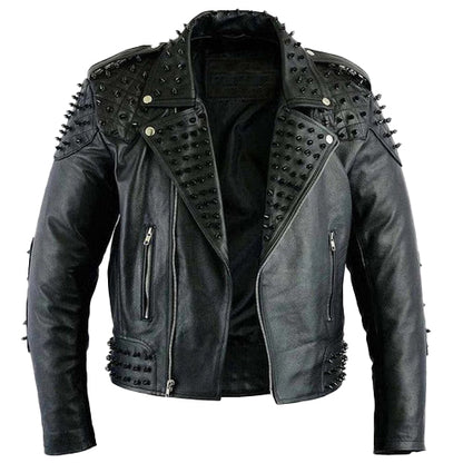 Men’s Black Studded Biker Leather Jacket