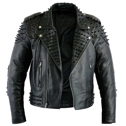 Men’s Black Studded Biker Leather Jacket