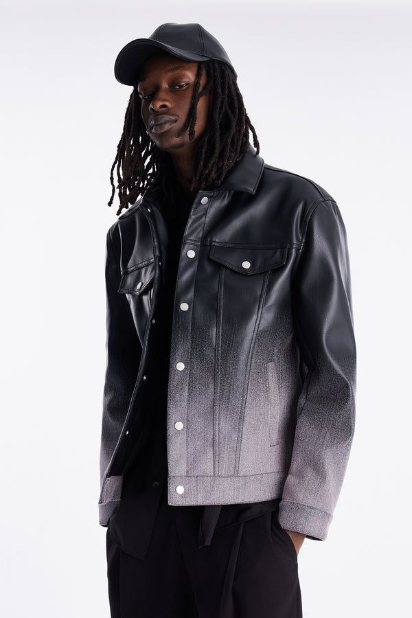 Ombre Faux Leather Trucker Jacket