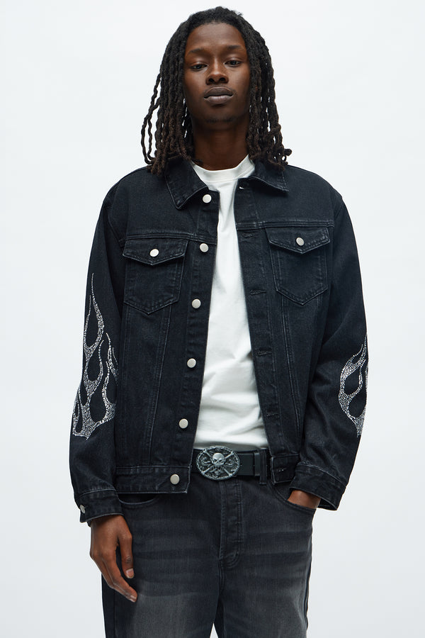 Ice Flame Jeweled Denim Trucker Jacket