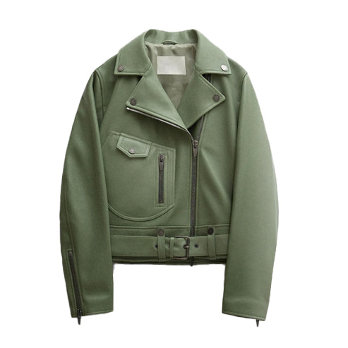 Bravo Bros Women’s Green Sheepskin Leather Riding Biker Jacket