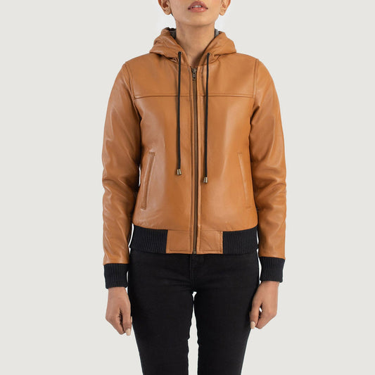 Bravo Bros. Women’s Brown Hooded Leather Bomber Jacket – Timeless Urban Style