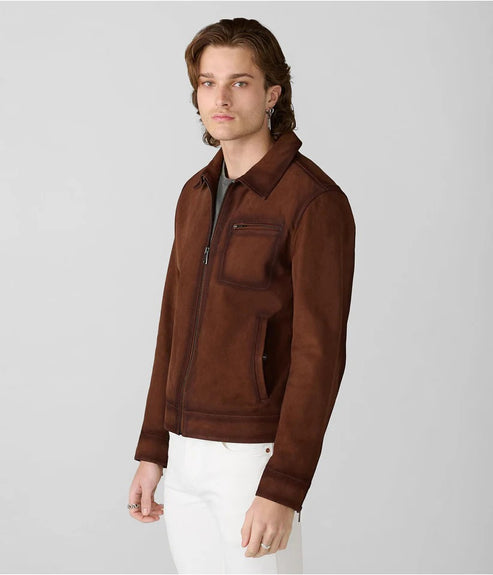 Men’s Dark Brown Suede Leather Jacket – Timeless Durability by Bravo Bros
