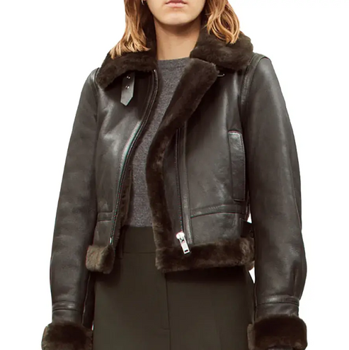 Women’s Black Sheepskin Aviator Bomber Jacket – Premium Leather Style