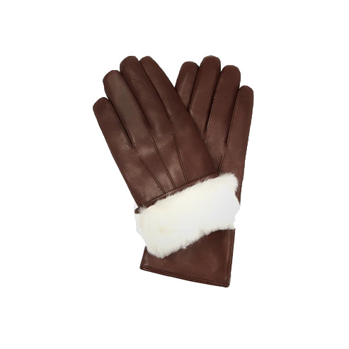 Bravo Bros Men’s Brown Lambskin Leather Gloves – White Fur-Lined & Warm