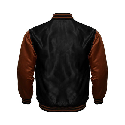 Men’s Black & Brown Satin Varsity Jacket