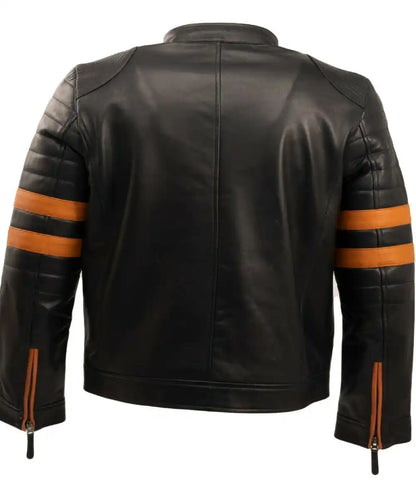 Men’s Brown Stripe Café Racer Leather Jacket – Classic Moto Style by Bravo Bros