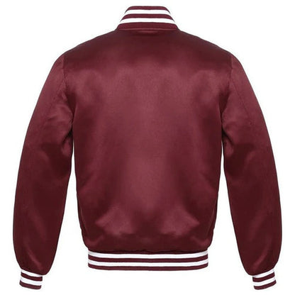 Maroon Majesty Satin Varsity Jacket – White Trim
