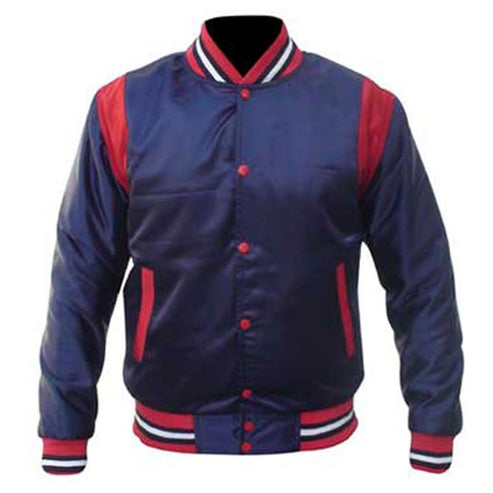 Men’s Blue & Red Dual-Tone Satin Varsity Jacket