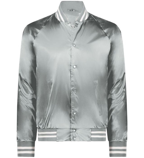 Men’s Silver Luxe Satin Bomber Jacket