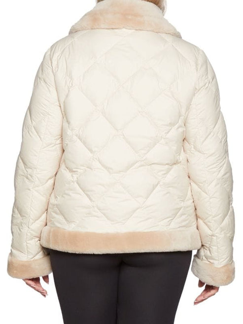Women’s Beige Shearling Leather Puffer Jacket – Elegant Winter Warmth by Bravo Bros