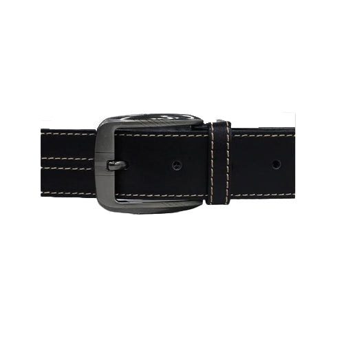 Bravo Bros Men’s Black Leather Belt – White Contrast Stitching & Stylish