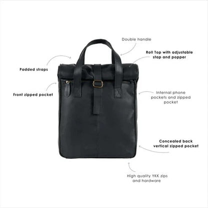 Bravo Bros Men’s Premium Black Genuine Leather Backpack – Durable & Stylish