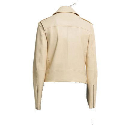 Bravo Bros Women’s Off-White Lambskin Leather Biker Jacket