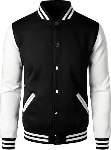HOOD CREW Men’s Varsity Baseball Jacket – Cotton Blend Letterman Style