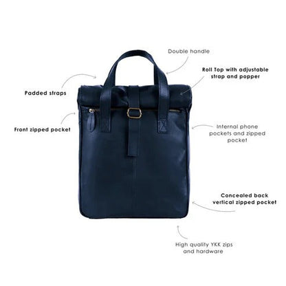 Bravo Bros Men’s Blue Genuine Leather Travel Backpack – Premium & Stylish