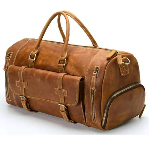 Bravo Bros Handmade Leather Duffle Bag with Shoe Compartment – Premium Avanzar Leather