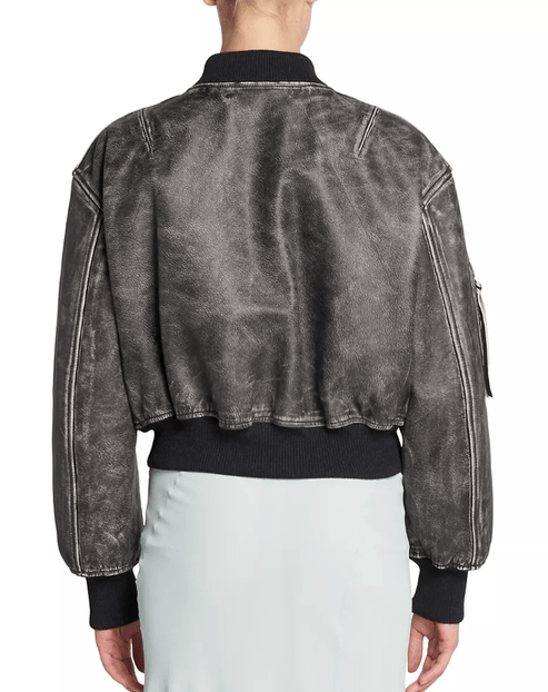 Women’s Black Vintage Leather Bomber Jacket – Classic Style